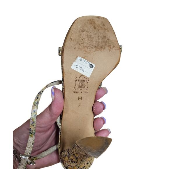 VERA WANG Strappy Ladies Silk Heels Splatter Design Size 7 - Picture 7 of 11